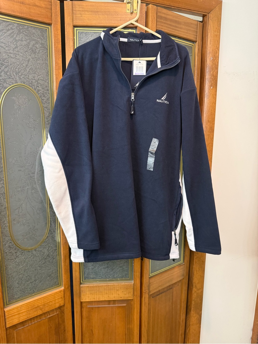 NAUTICA MENS  Navy Half-Zip Pullover with White Panels, BRAND NEW
